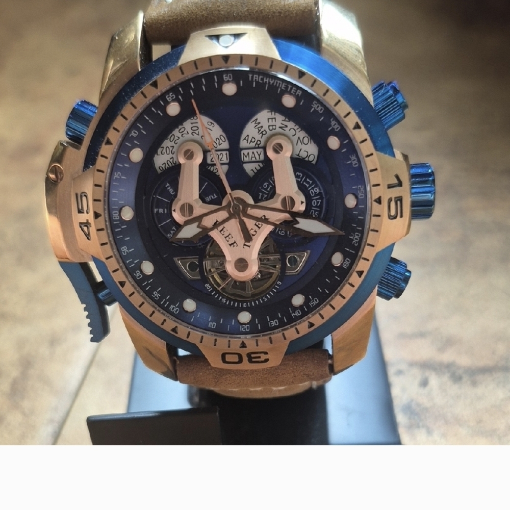 Gold and Blue Chronograph Watch Like New Never Worn